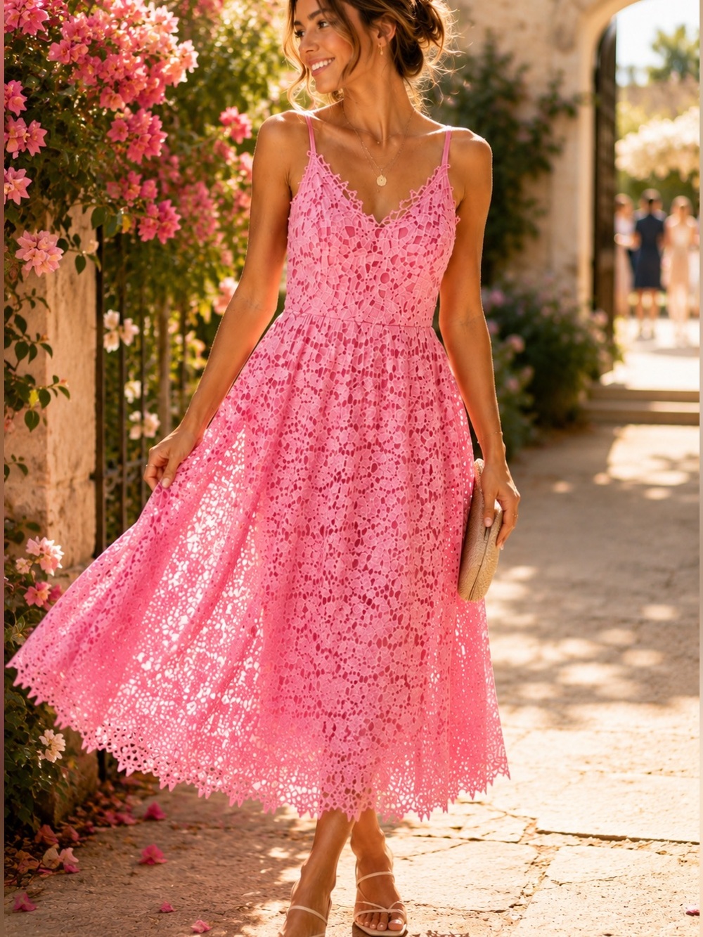 Astr Pink Lace Midi Sundress